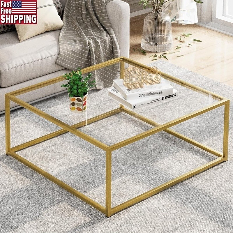 Glass Square Coffee Table for Living Room Simple Modern Center Tables 26 In