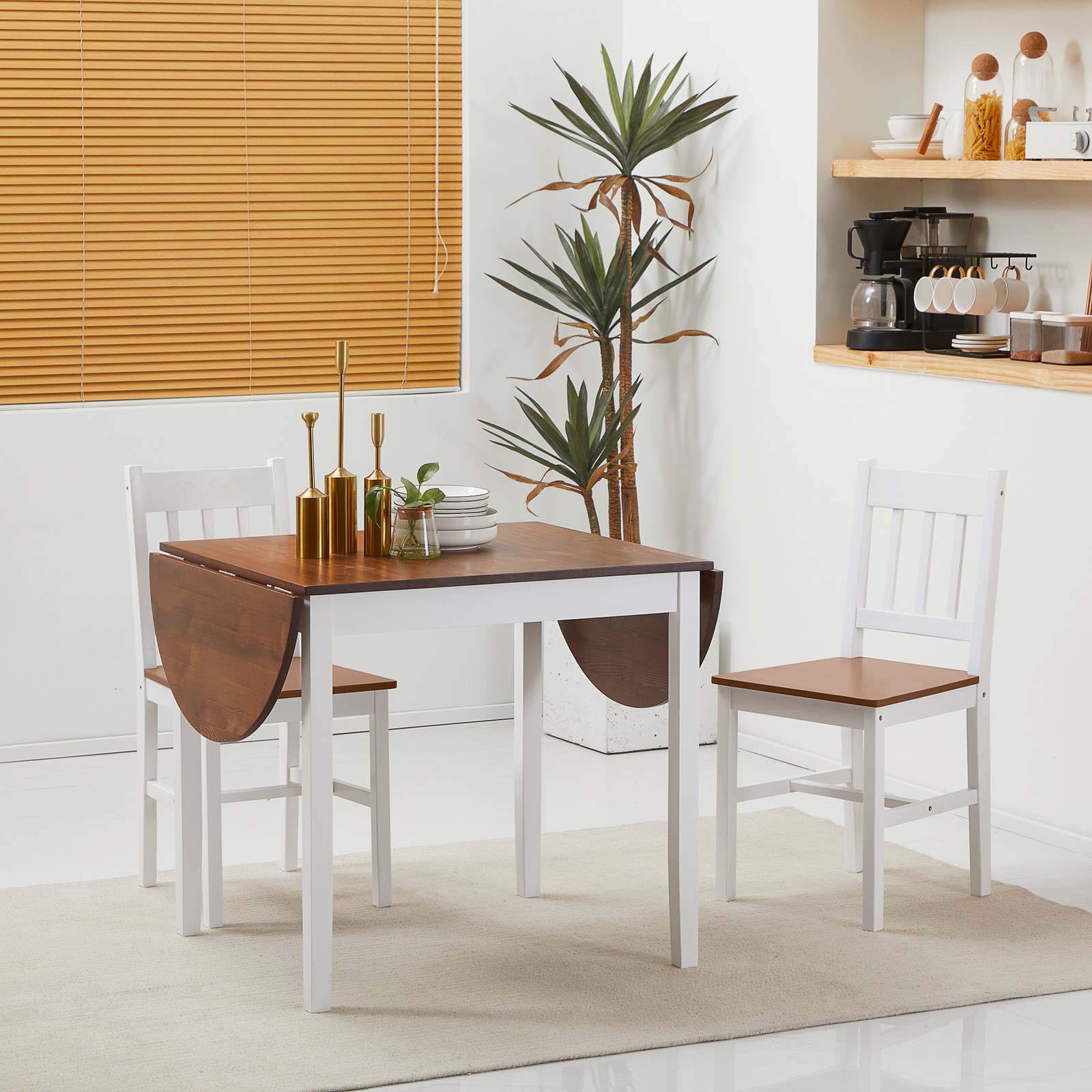 55″ Solid Wood Kitchen Folding Table Drop Leaf for Small Space Dining Room Brown