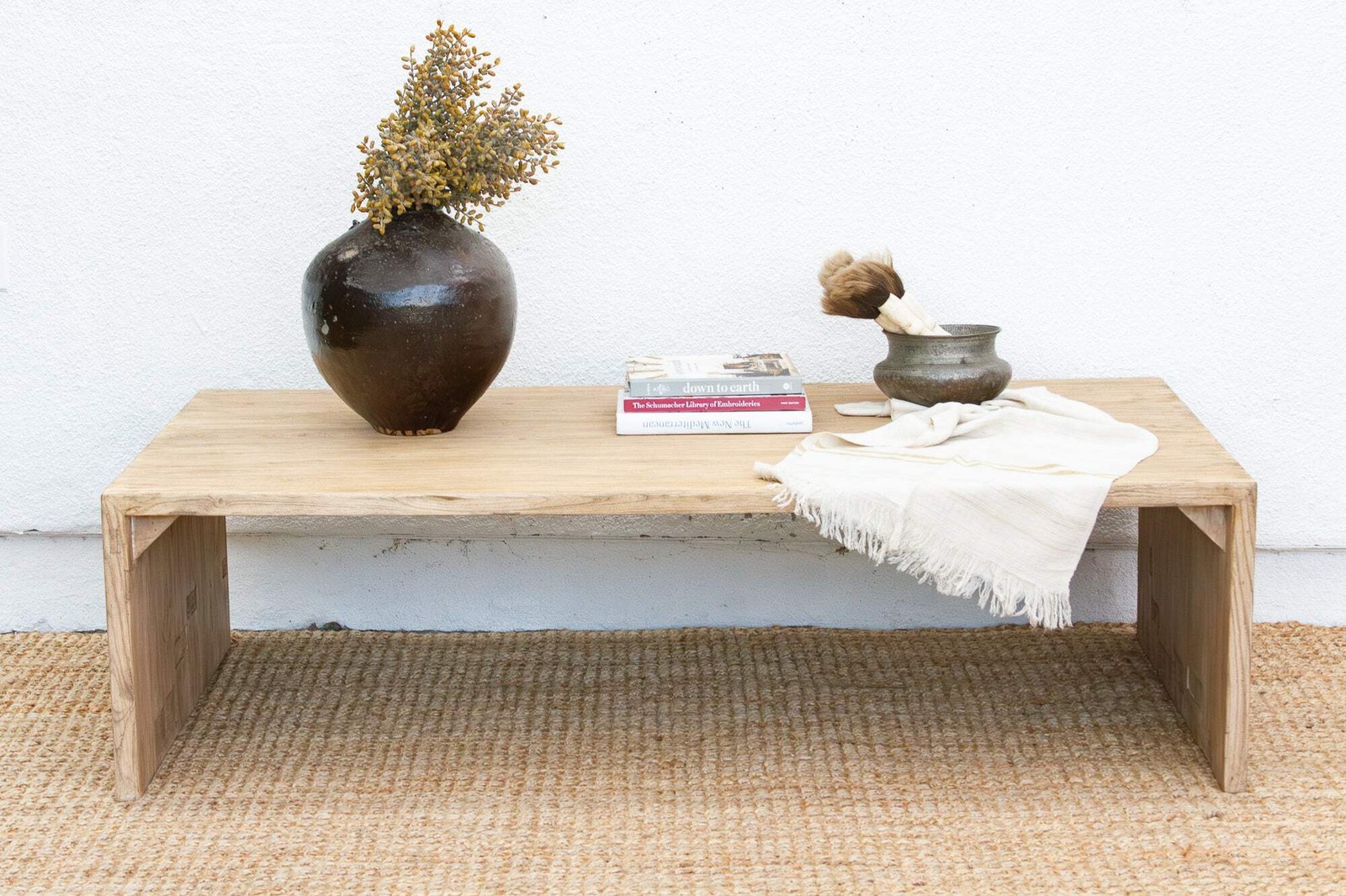 Japandi Waterfall Reclaimed Elm Coffee Table, Organic Modern Wabi Sabi Design