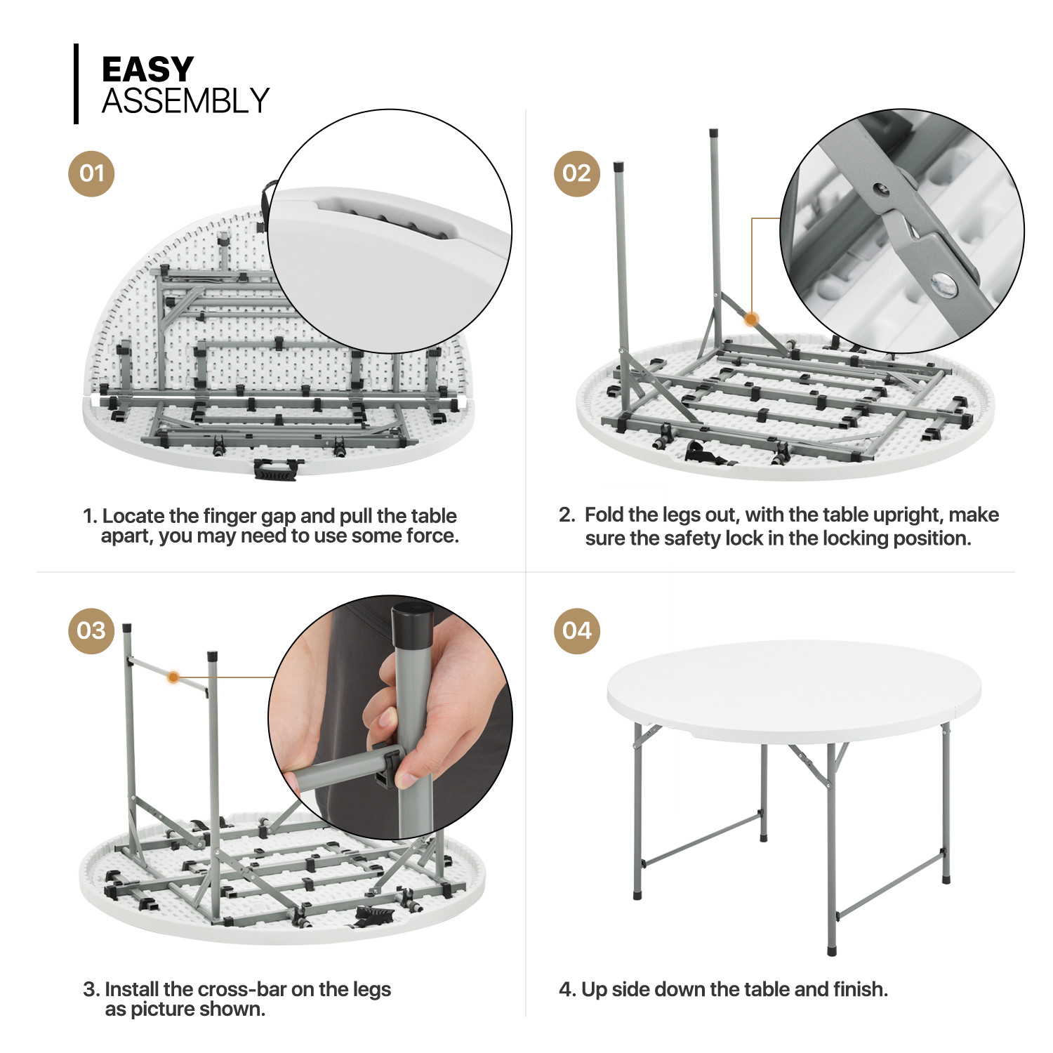 10 Pack White[4 FT FOLDING ROUND TABLE]Home Party Gathering Portable Dining Desk