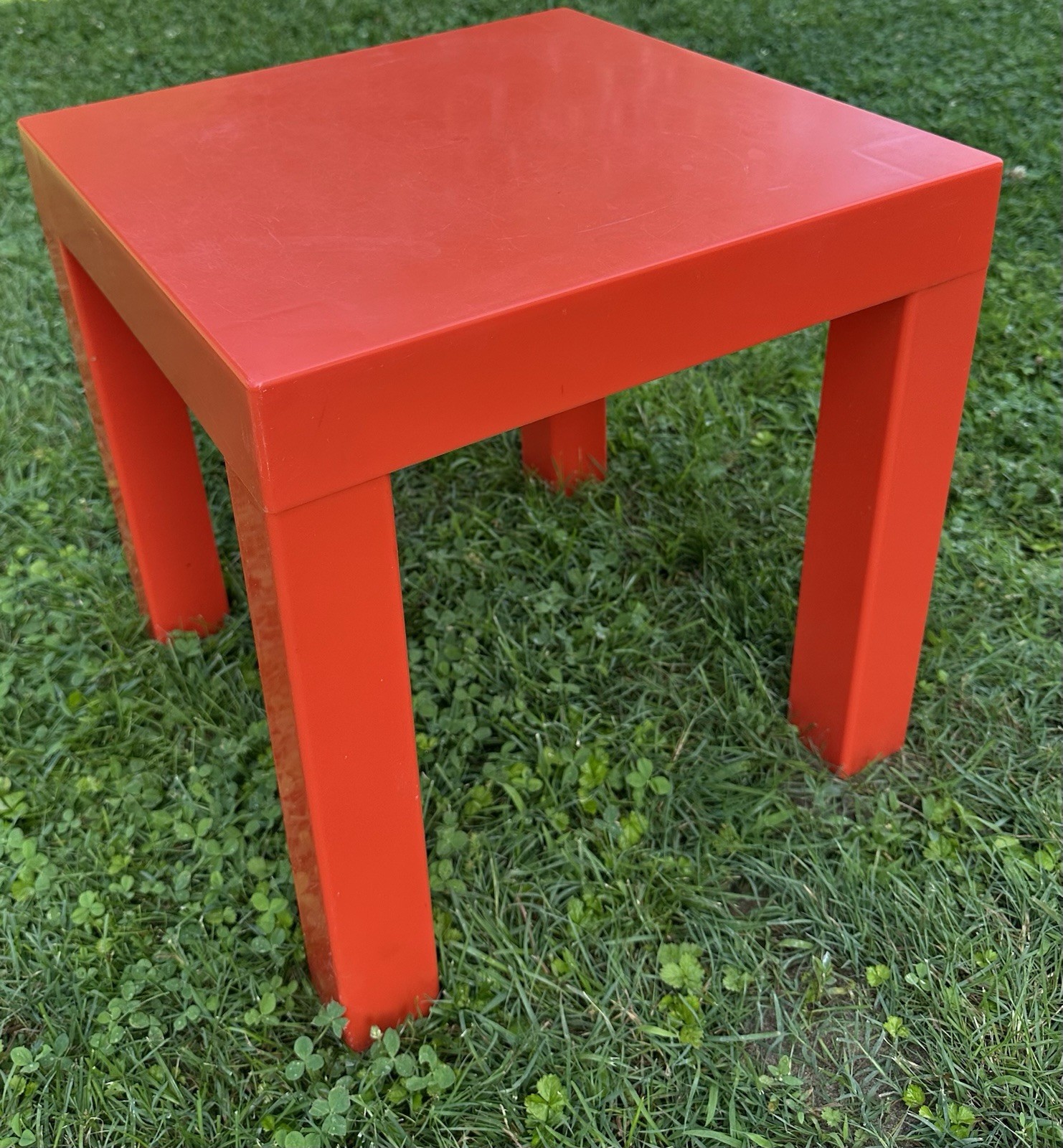 Parsons Plastic Table Kartell Style Red Orange Square Vintage Mid Century 16”