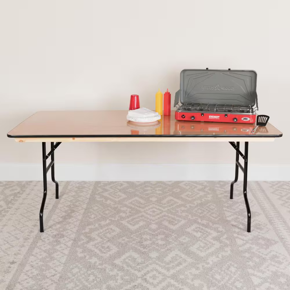 Natural Fielder 6 Ft. Rectangular All-Occasion Wood Folding Event Table, Foldabl