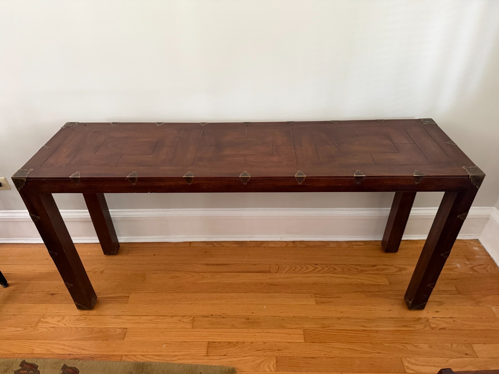 Mission Style Console Table With Brass Accents
