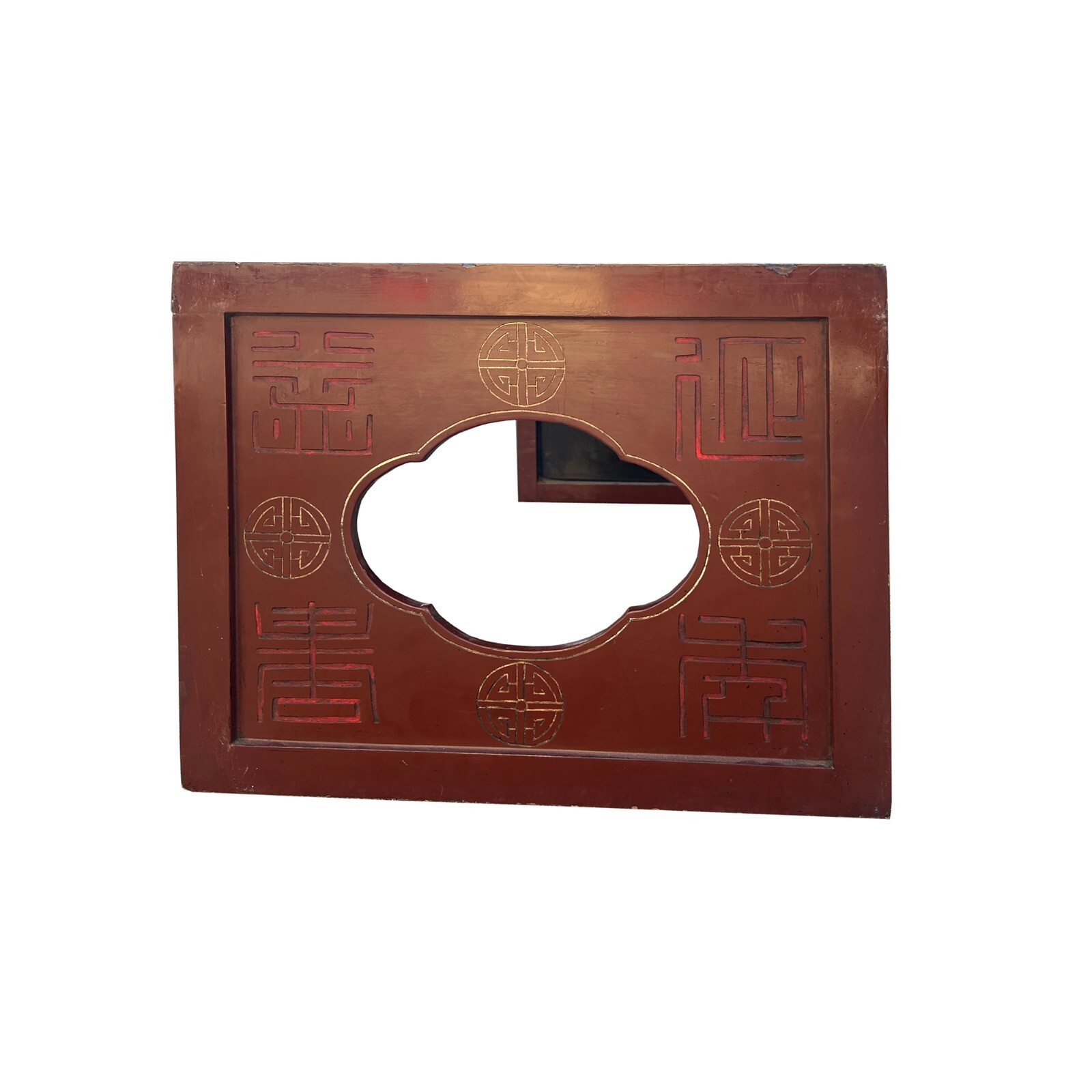 Vintage Chinese Brick Red Lacquer Deity Inlay Graphic Kang Coffee Table ws3705
