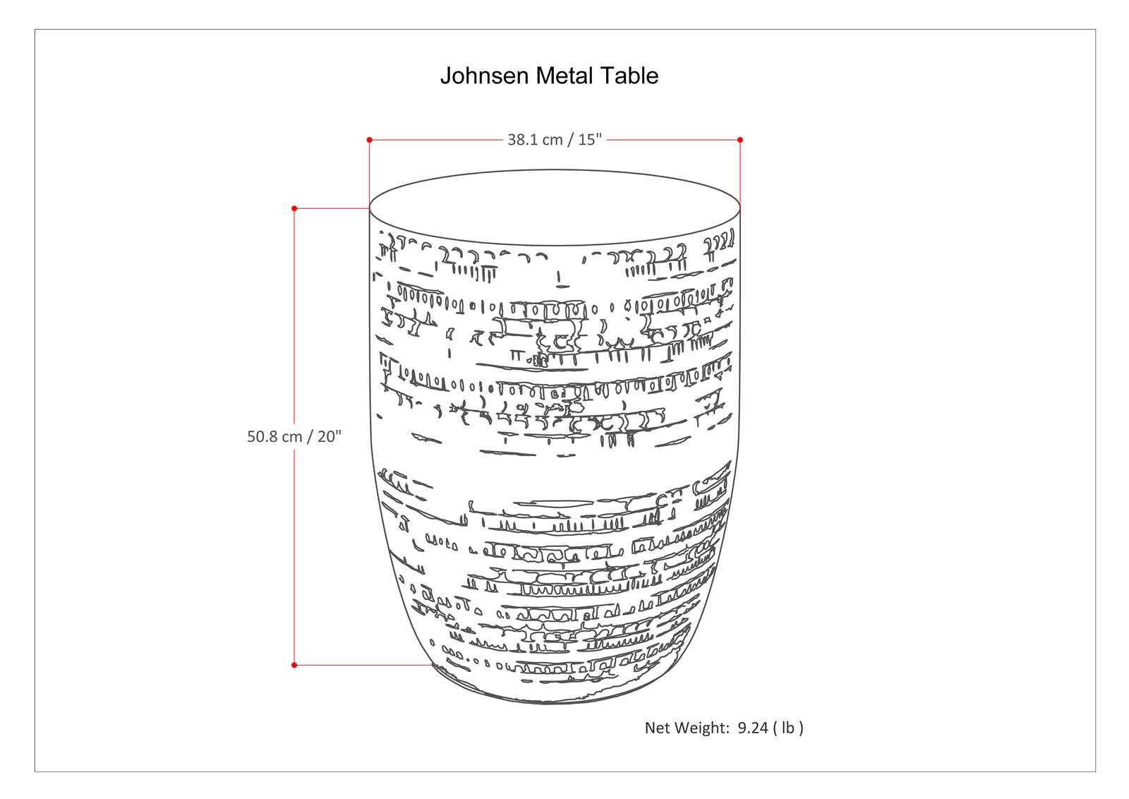 Johnsen 15 inch Wide Tribal Pattern Metal– Accent Table in Antique Silver