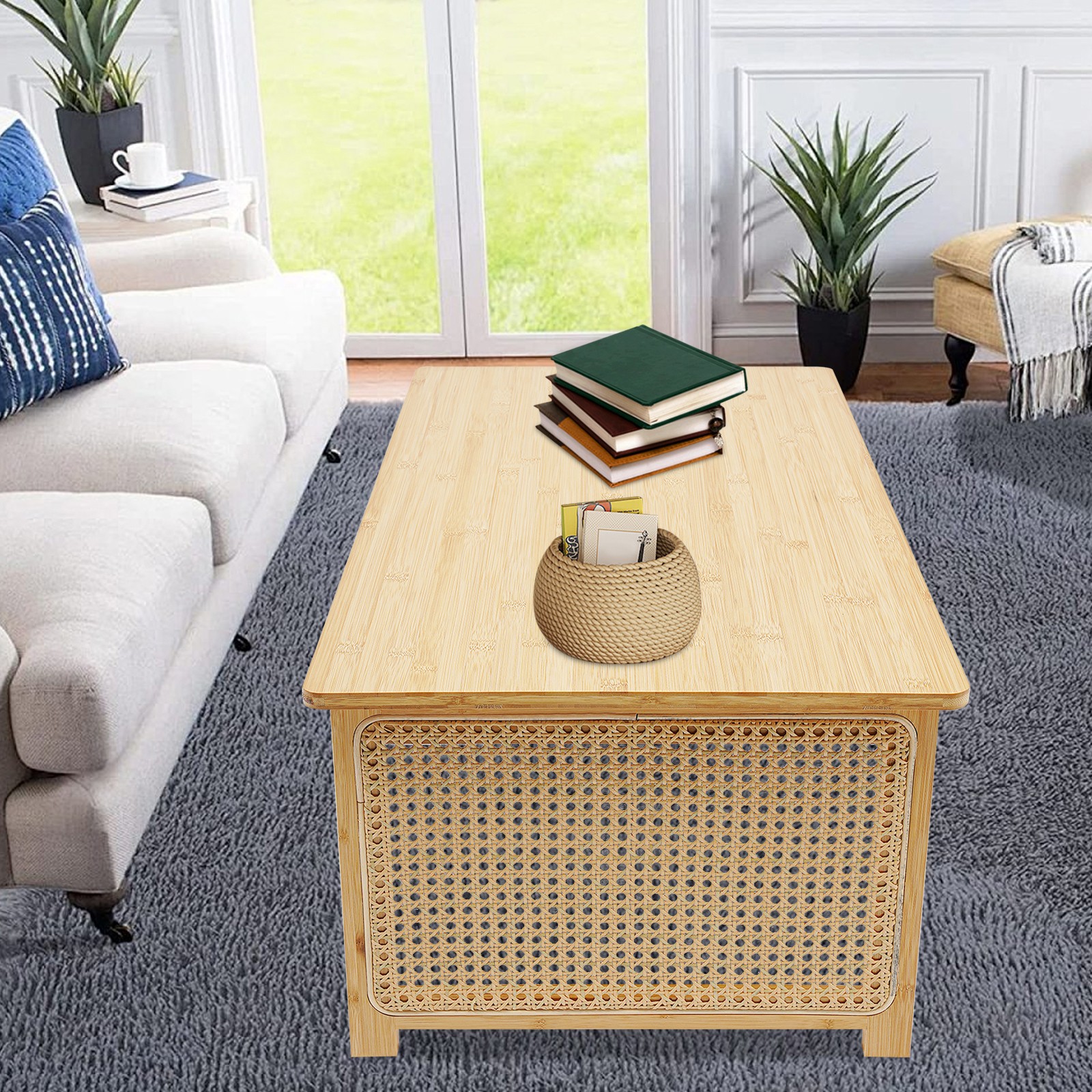 Bamboo Foldable Folding Floor Low Coffee Table for Sitting on The Floor
