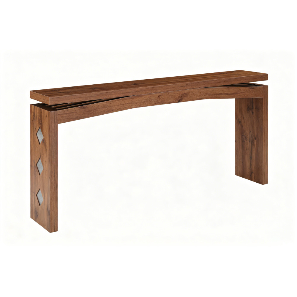 Slim Console Table with Geometric Inlay, Modern Entryway Sofa Table for Hallway