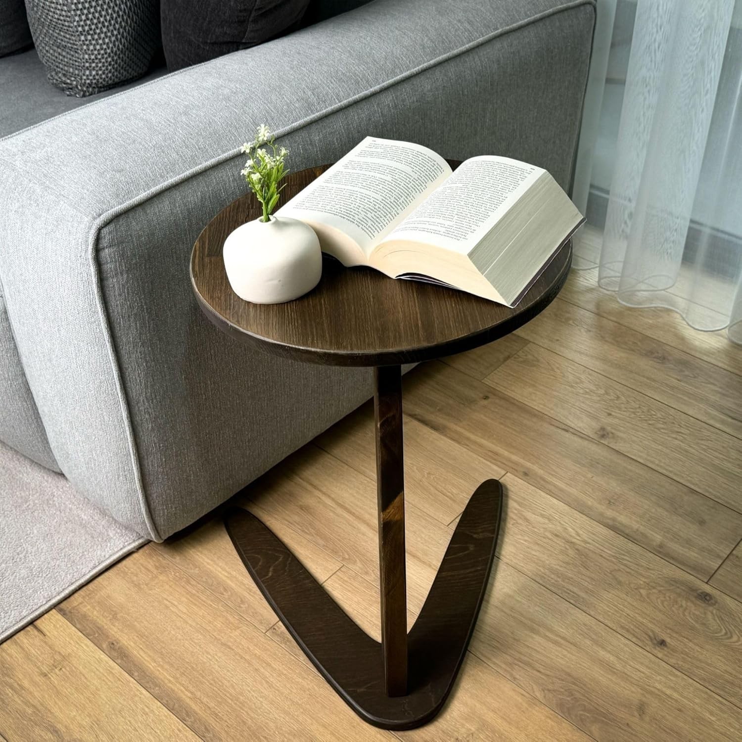 C-Shaped Handmade Solid Wood End Table Side Table Couches Sofa Tables Slide New
