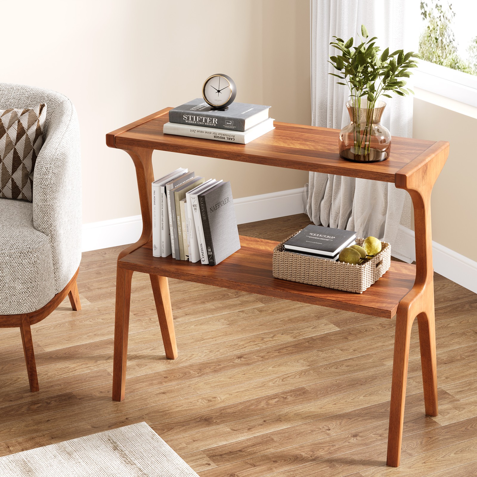 Mid Century Modern 27.56″ Solid Wood End Table – Narrow Farmhouse Side Table