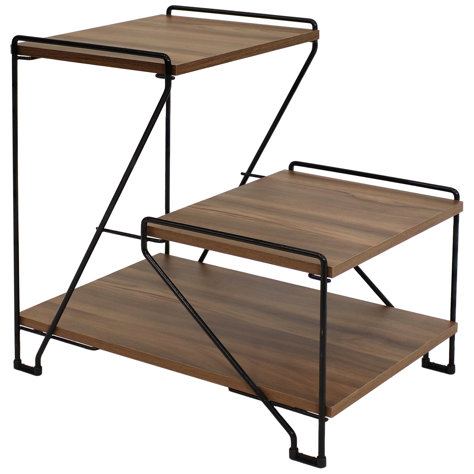 Indoor 3-Tiered Wire Accent Table with Faux Woodgrain Tabletops by Sunnydaze