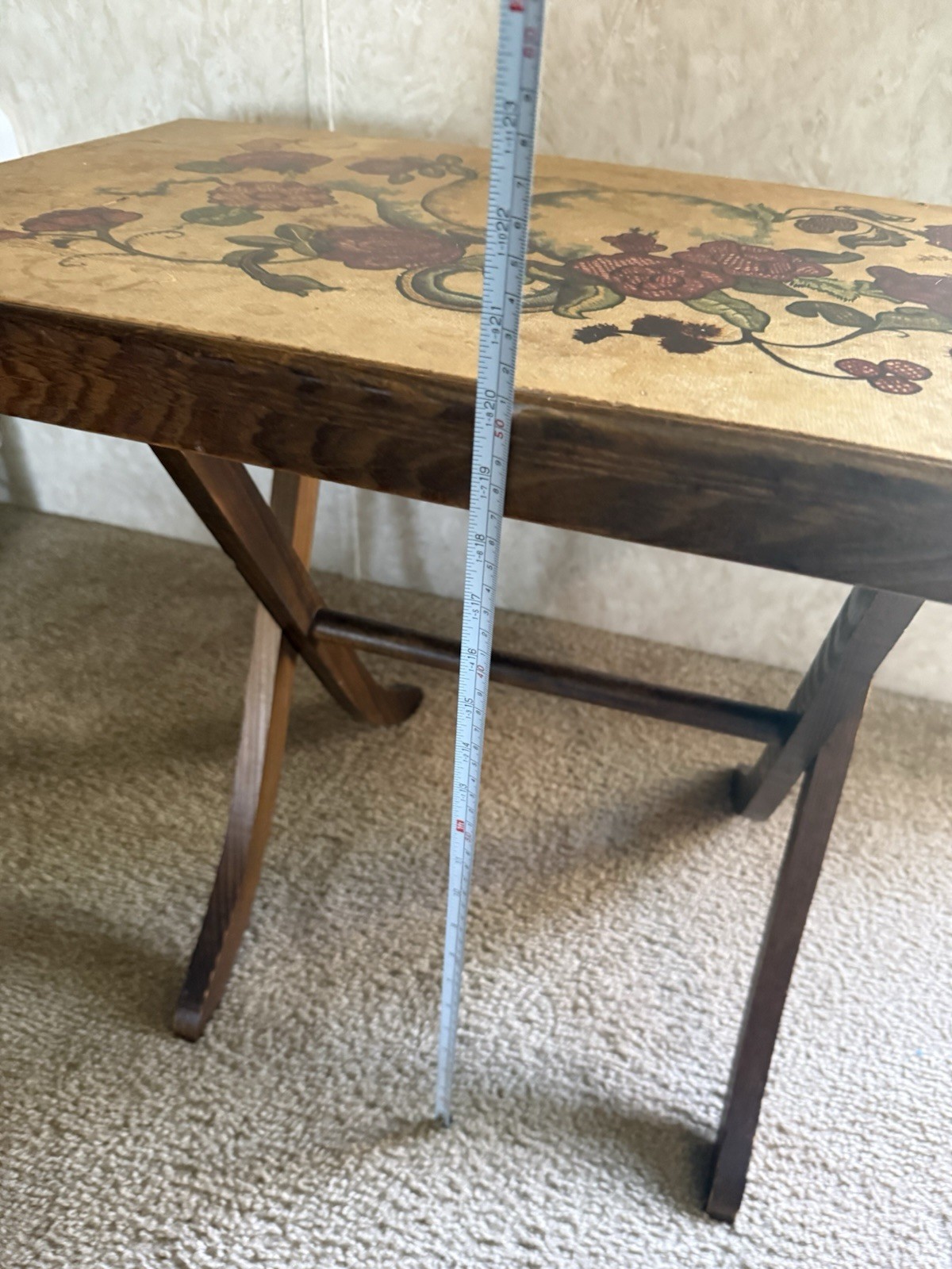 Vintage Folding TV Tray Table Floral Fruit Wood Snack Side Table 26×17