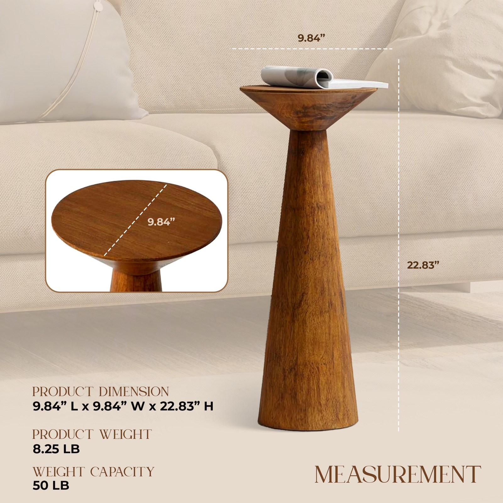 COZAYH Pedestal Tall Round Martini Table for Living Rooms or Bedrooms, Walnut
