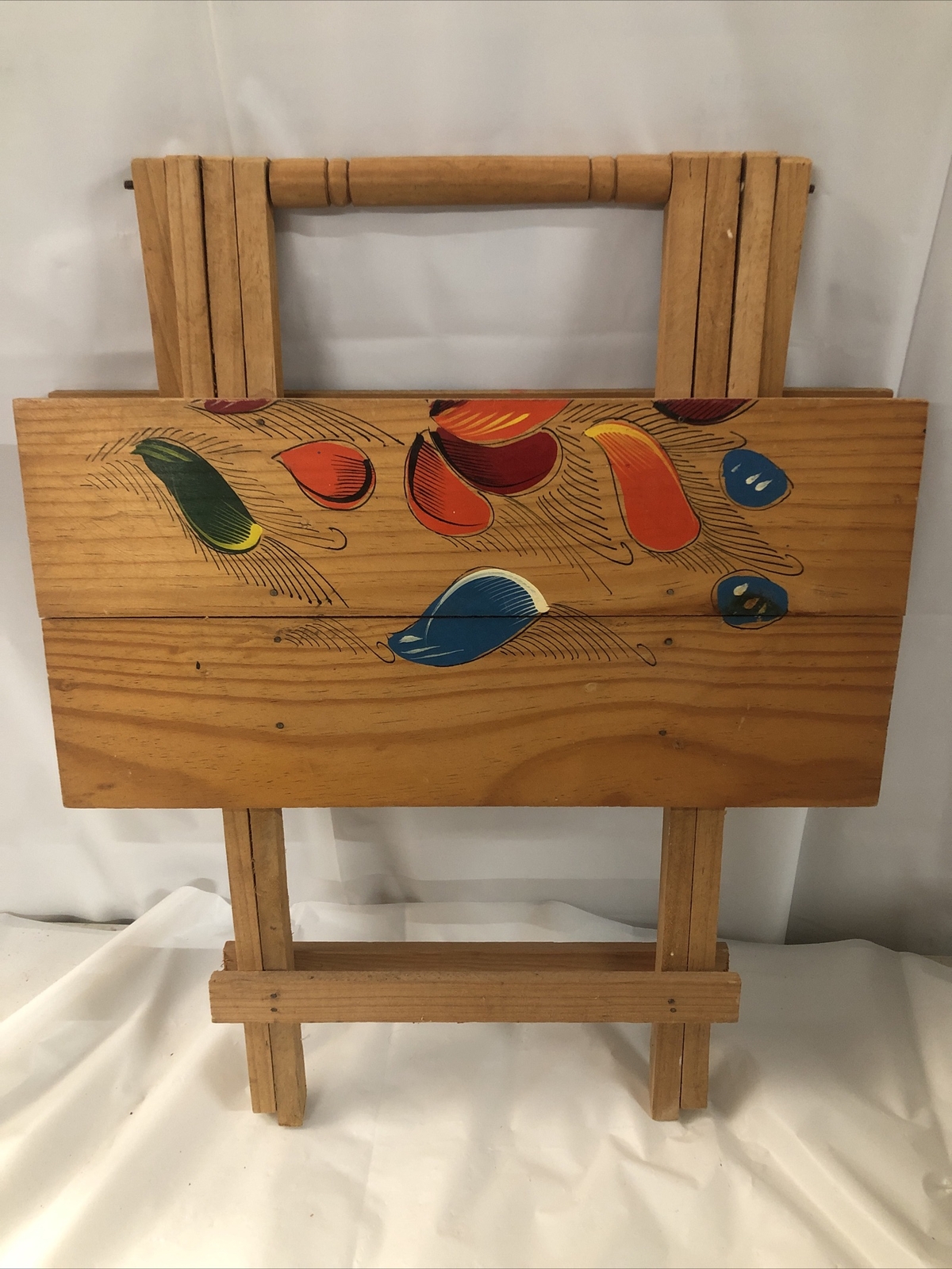 Rare Handmade Cedar Folding Table W/design Wooden End table light weight