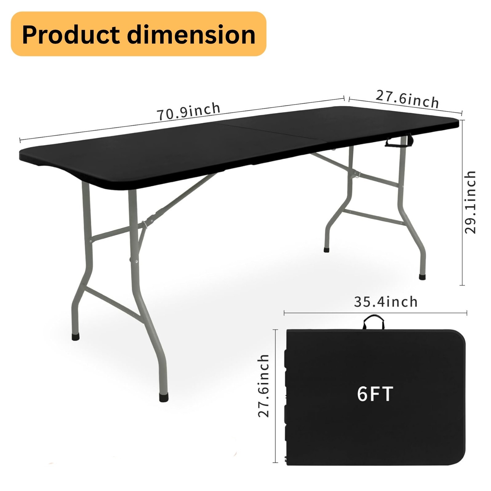 6Ft Plastic Folding Table – Ideal for Indoor/Outdoor Dining & Party Use Black