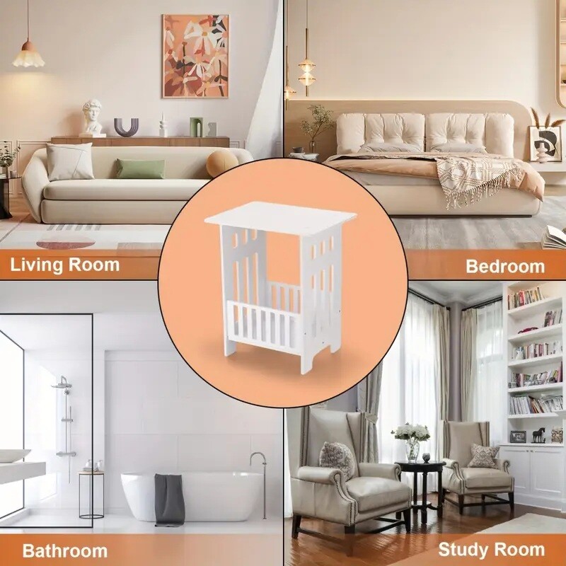 Small White Bedside Table Living Room Bedroom Side Table PVC Storage Rack