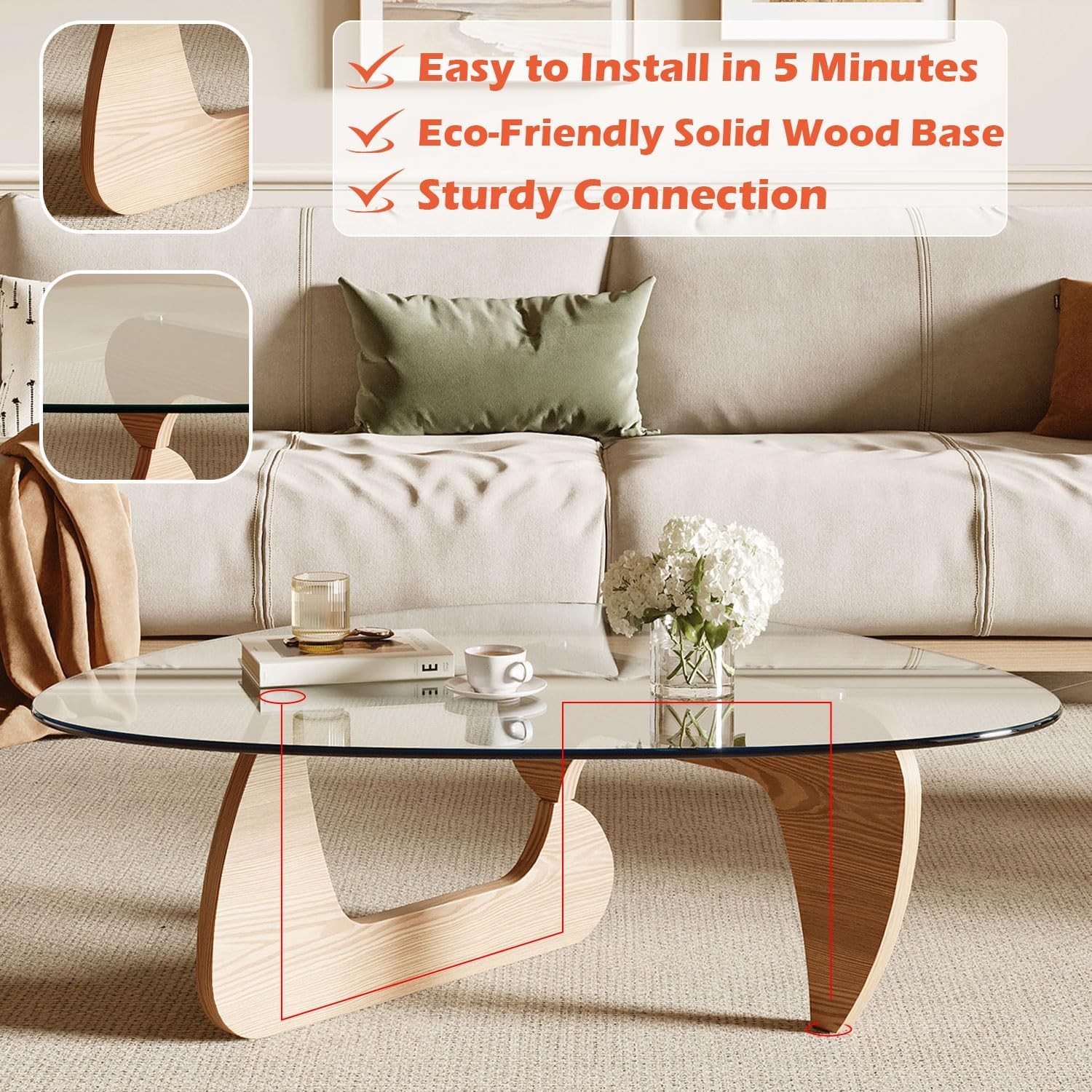 Modern Coffee Table for Living Room and Small Spaces, 43.3″ x 29.5″ x 15.8″