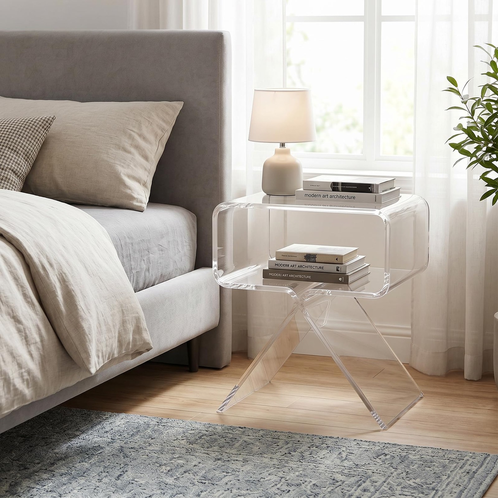 1PC Clear Acrylic Side Table One-Piece Molding Unique Nightstand Short Bed Side