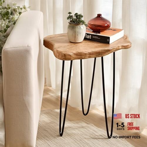 Live Edge Cedar End Table, Unique Desktop Side Table,19″ L x 16″ W x 20.5″ H