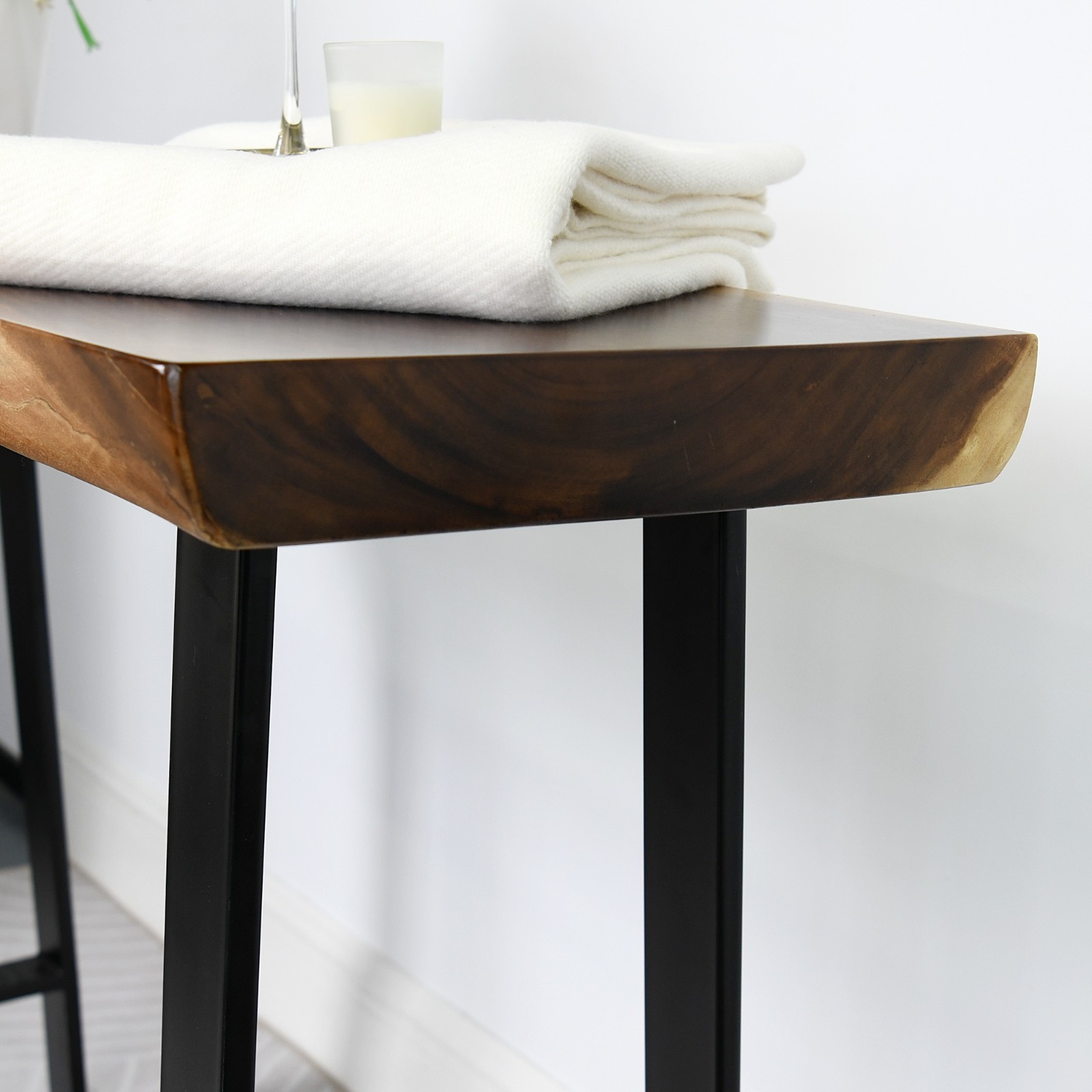 Rustic Suar Wood Console Table Natural Edge Sofa Table for Living Room Entryway