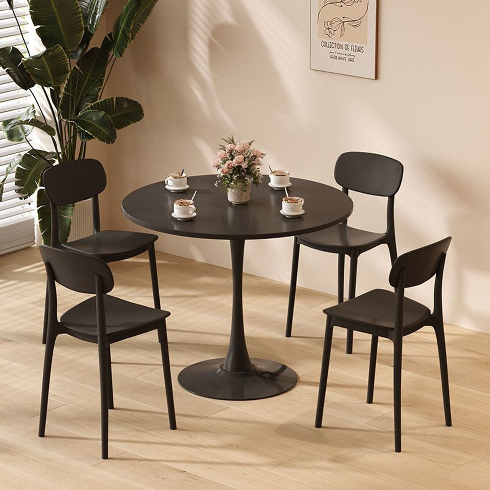 Round Tulip Dining Table 31.5” Kitchen Table w/ MDF Top & Metal Pedestal Base