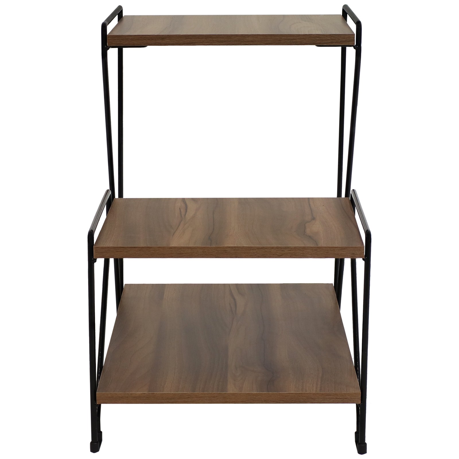 Indoor 3-Tiered Wire Accent Table with Faux Woodgrain Tabletops by Sunnydaze