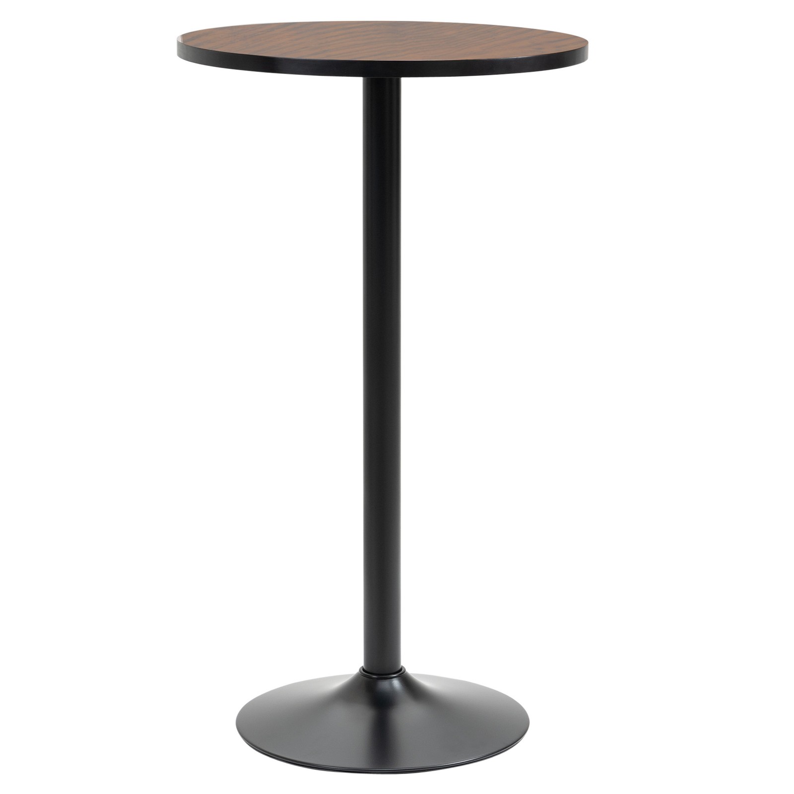 H Bar high round bar table, elm wood top, metal base