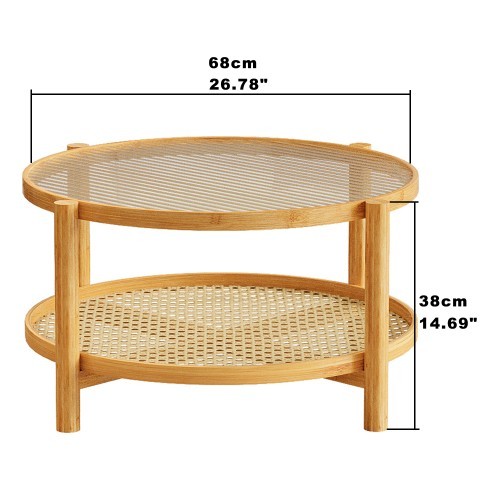 coffee table Wicker coffee table with glass top and PVC wicker storage rack