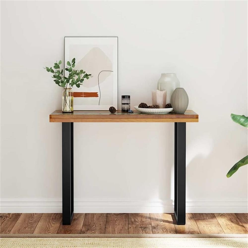 Pemberly Row Contemporary 39.4″X13.8″X29.5″ Teak Console Table in Brown