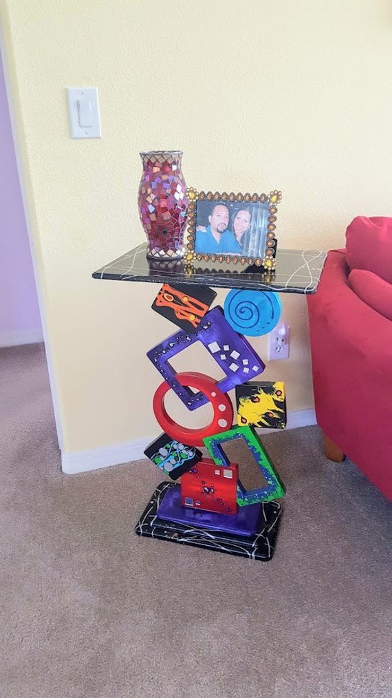 Contemporary Modern Abstract Table – Colorful Geometric Unique Table by Alisa