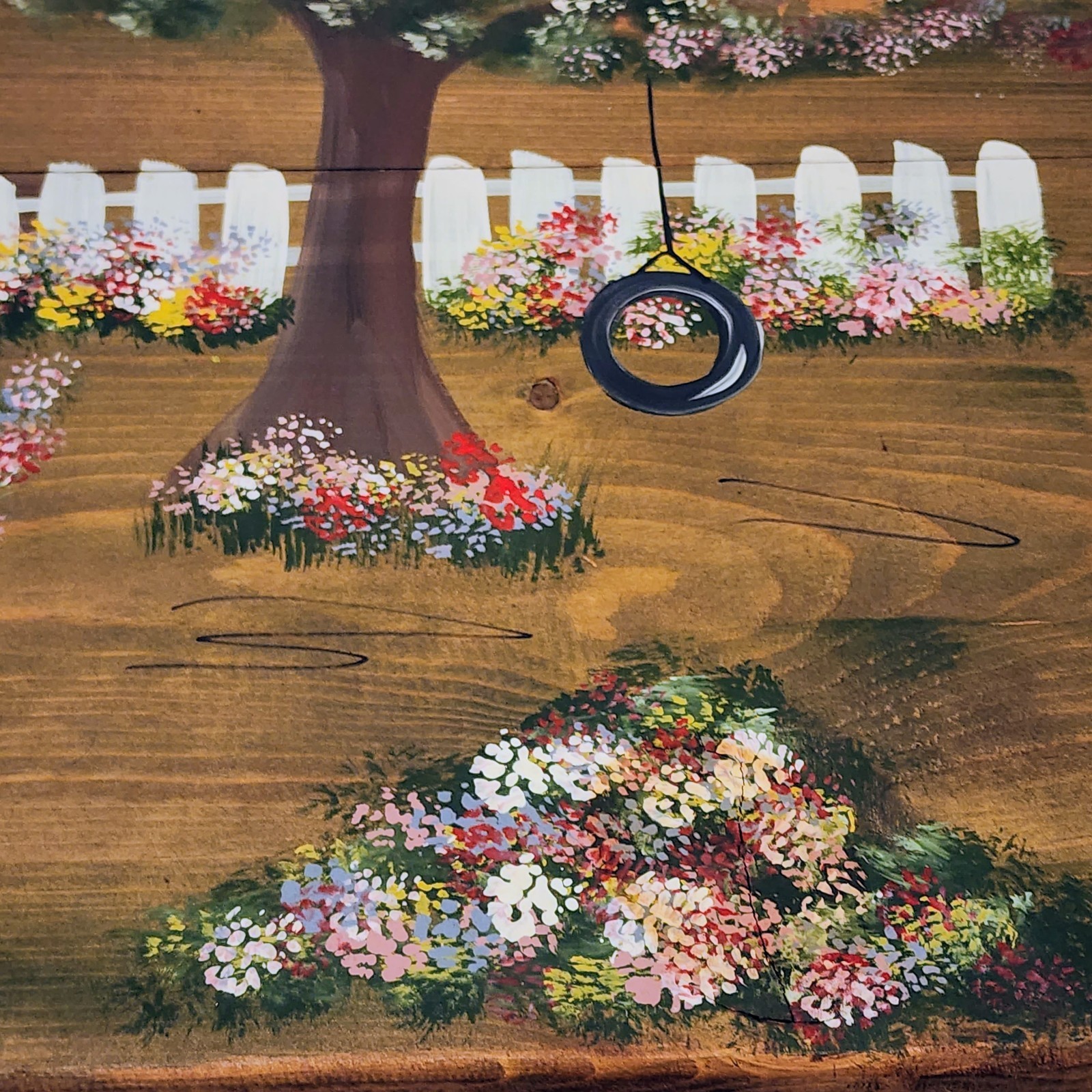 Vintage Country Folk Art Hand Painted Wooden Folding Collapsible Side Table