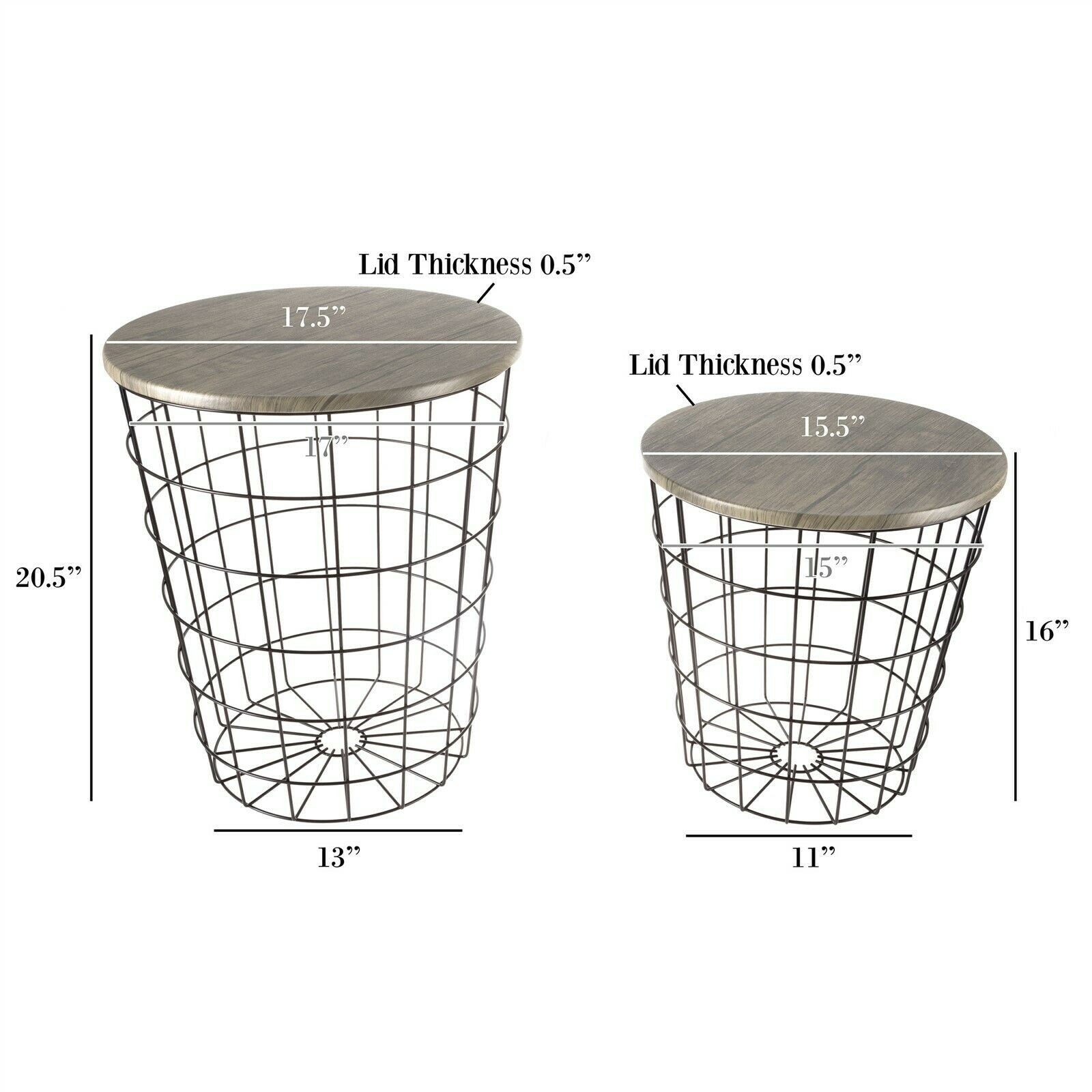 Nesting End Tables Metal Basket MDF Vaneer Top Storage Furniture Accent Decor