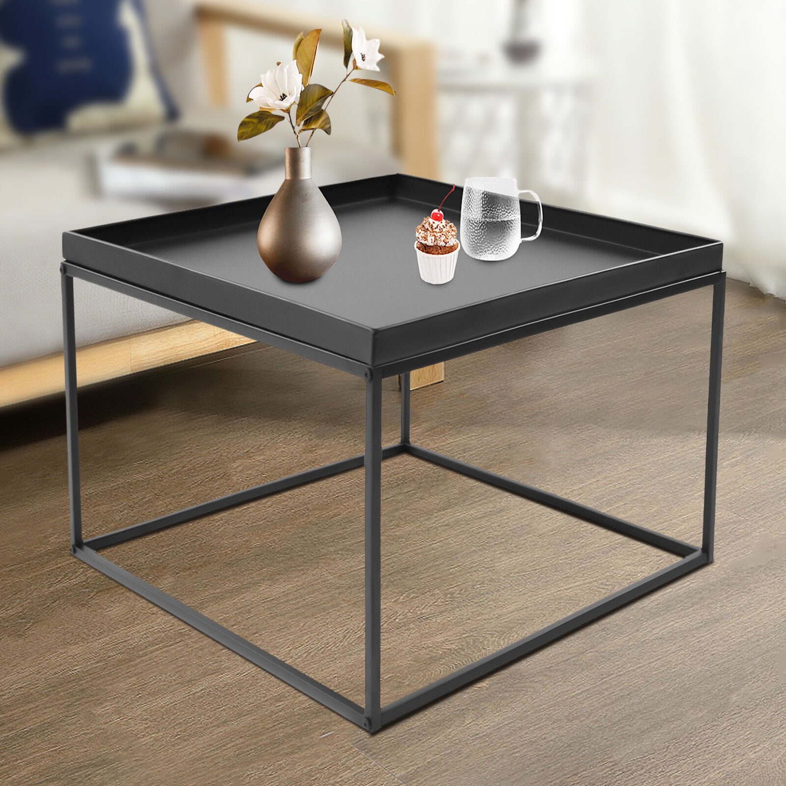 59cm Metal Square Coffee Table End Table/Side Table For Office Home Matt Black