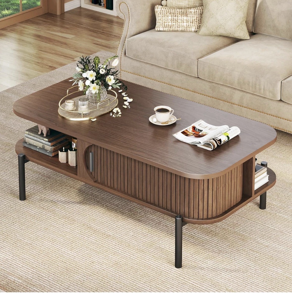LAST LEFT***Century Modern Coffee Table W/Storage, 39.4″ Walnut