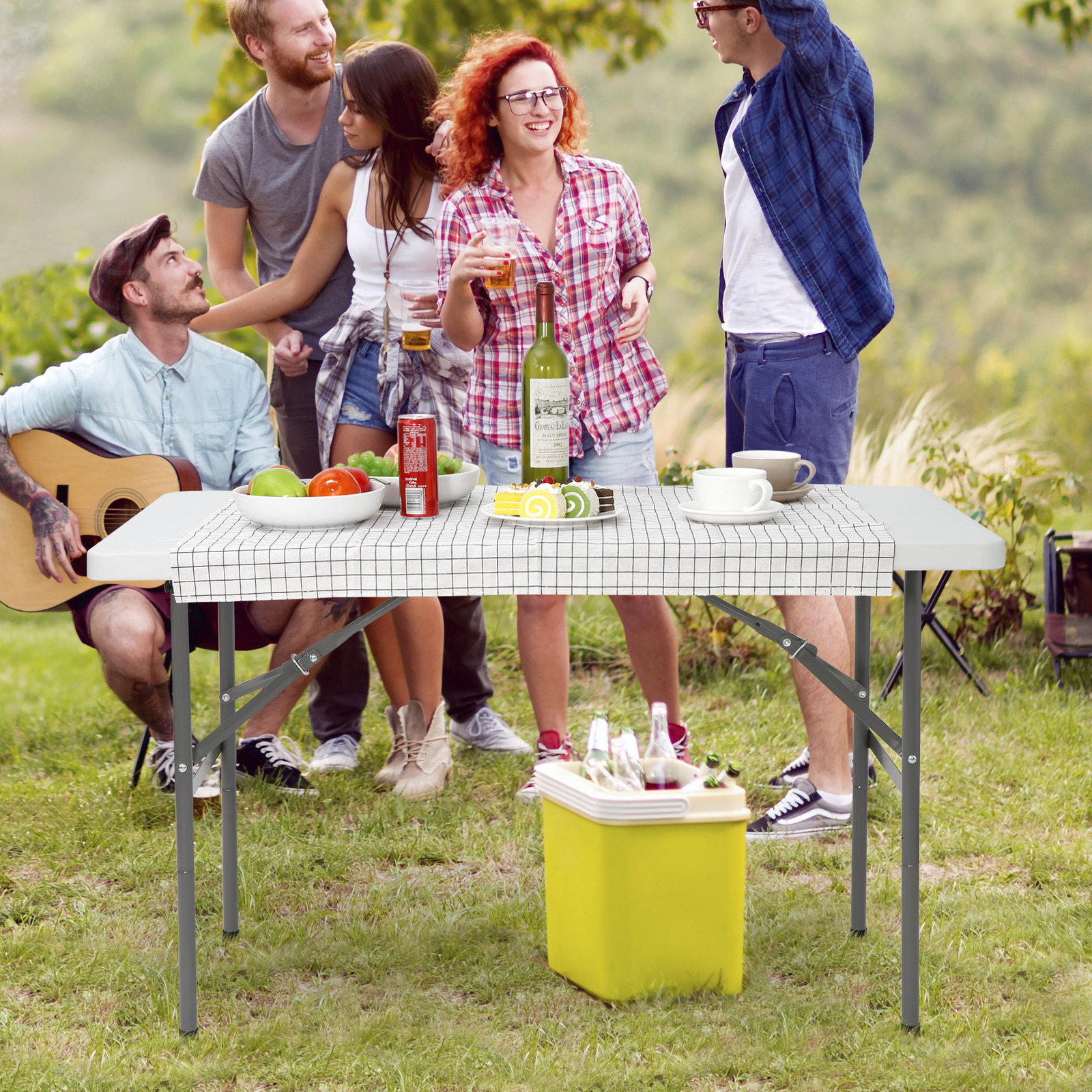 4ft Heavy Duty Plastic Folding Table In/Outdoor w/Handle & Lock Picnic Camping