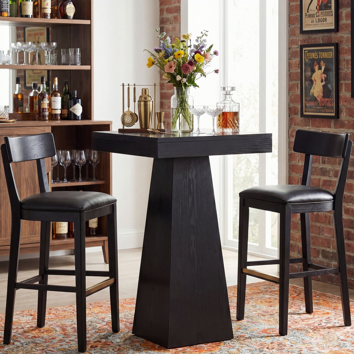 39.9″ High Bar Table, Square Pub Table for Small Bars,Dining Room,Kitchen Black