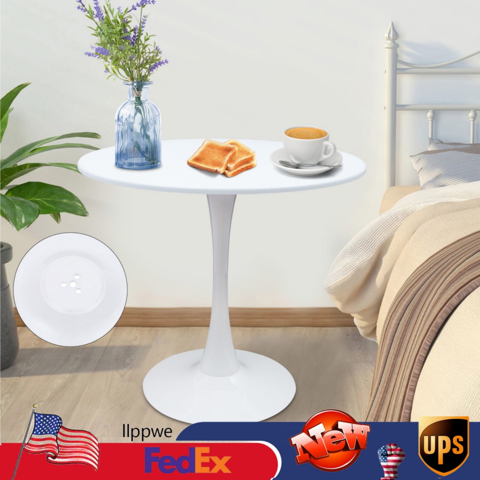 31.5in Round Dining Table White Coffee Table End Side Table Bar Tulip Pedestal！！