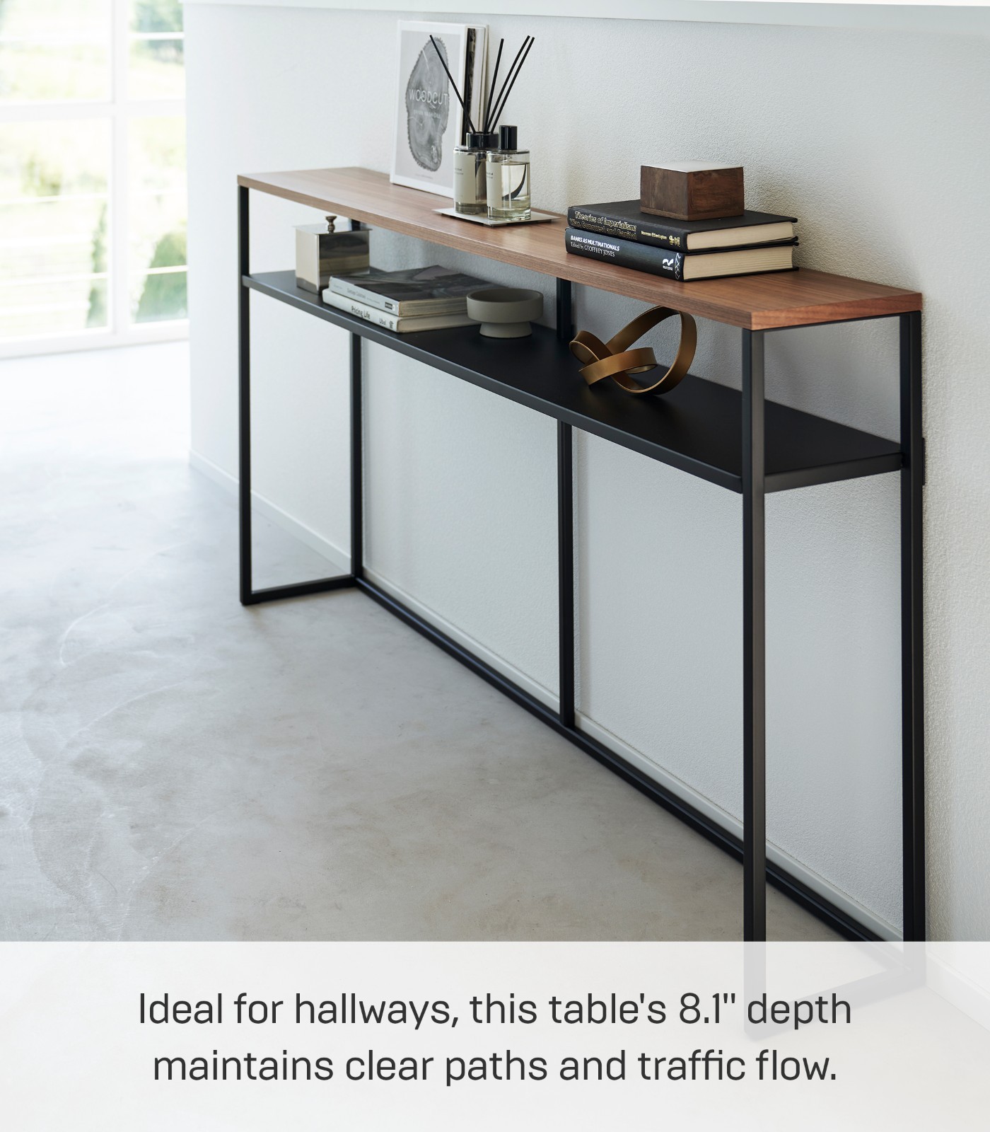 Yamazaki Home TOWER Long Console Table Slim Entryway Livingroom Steel & Wood
