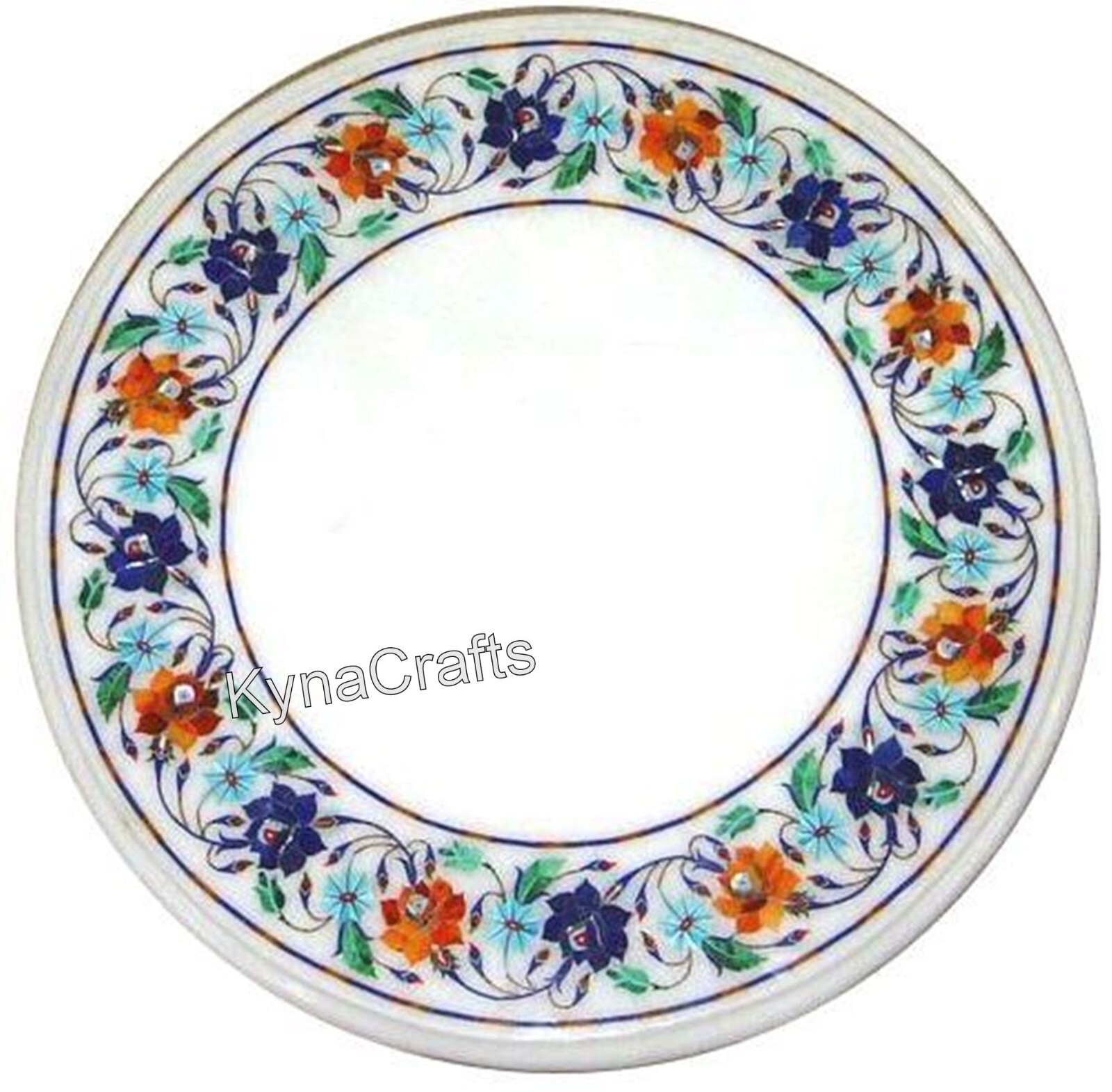 Round Marble Coffee Table Top Border Pattern Inlay Work Indoor Table for Office