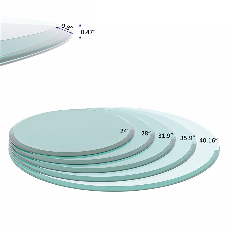 24″-36″ Inch Round Tempered Glass Table Top 1/2” Thick Beveled Polished Edge