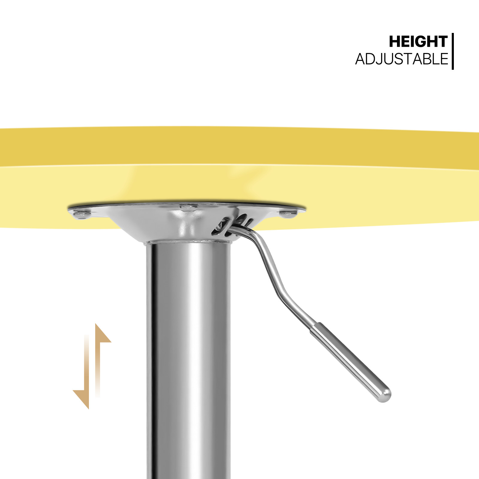 Yellow Adjustable Height Pub Bar Cocktail Table Wooden 360 Swivel Round Tabeltop