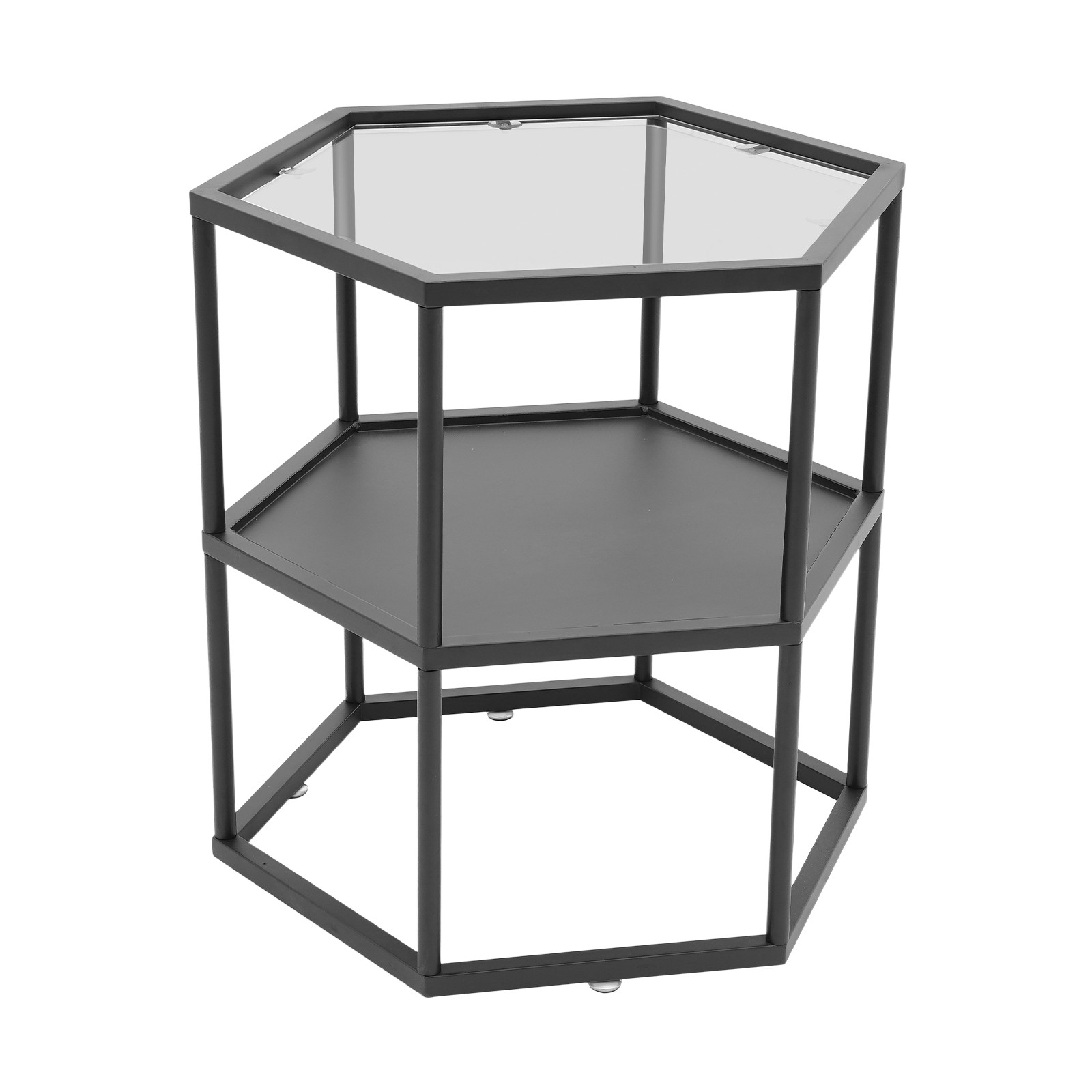 2-tier Hexagon Side 18inch Top Double Shelf Table 50lb 24inch Table For Bedroom