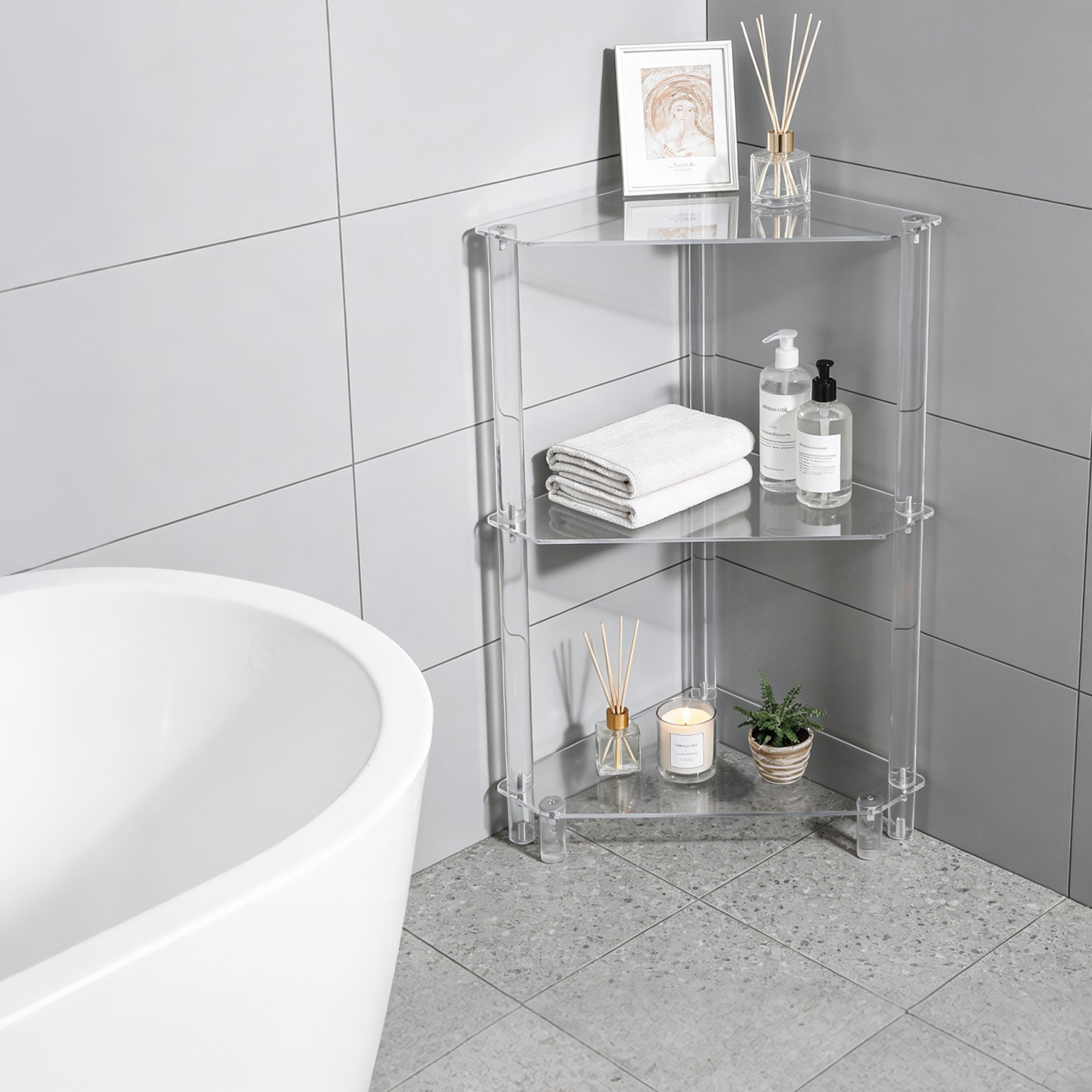 3-Tier Triangle End Table,Side Table,Side Table for Living Room,Bedroom,Bathroom