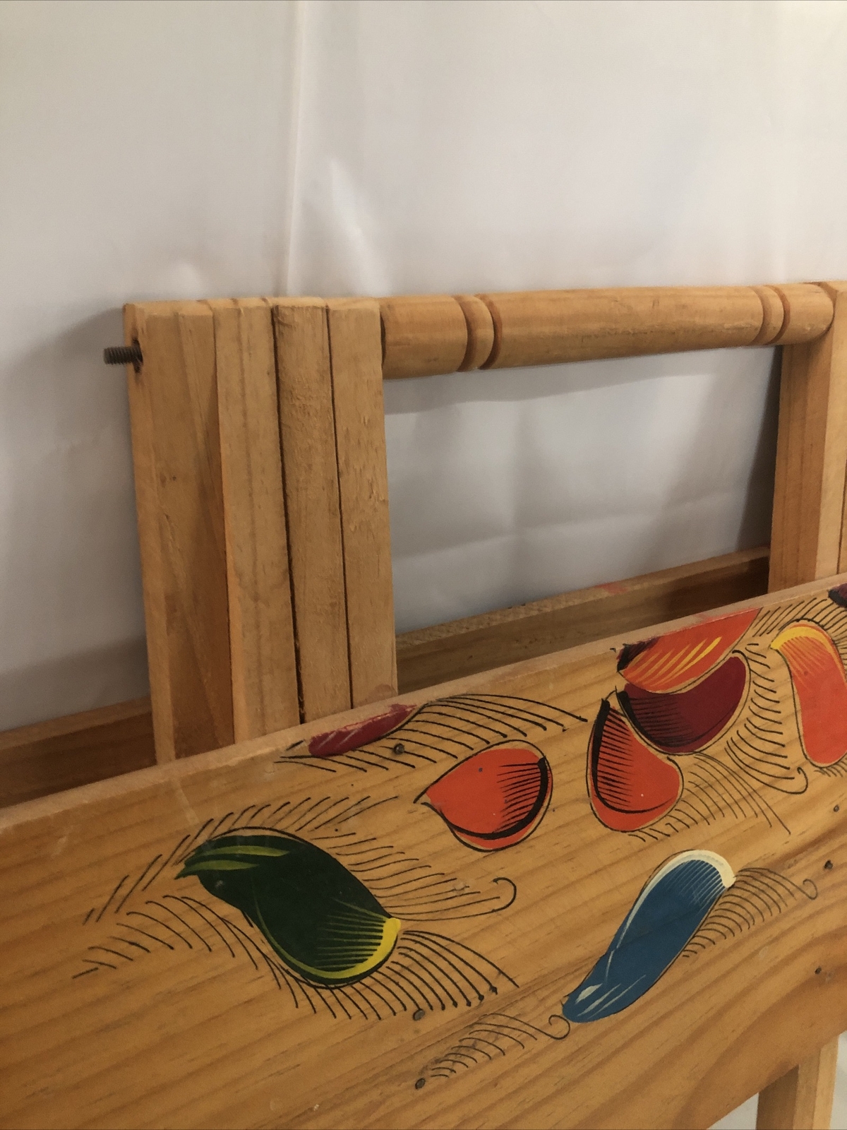Rare Handmade Cedar Folding Table W/design Wooden End table light weight