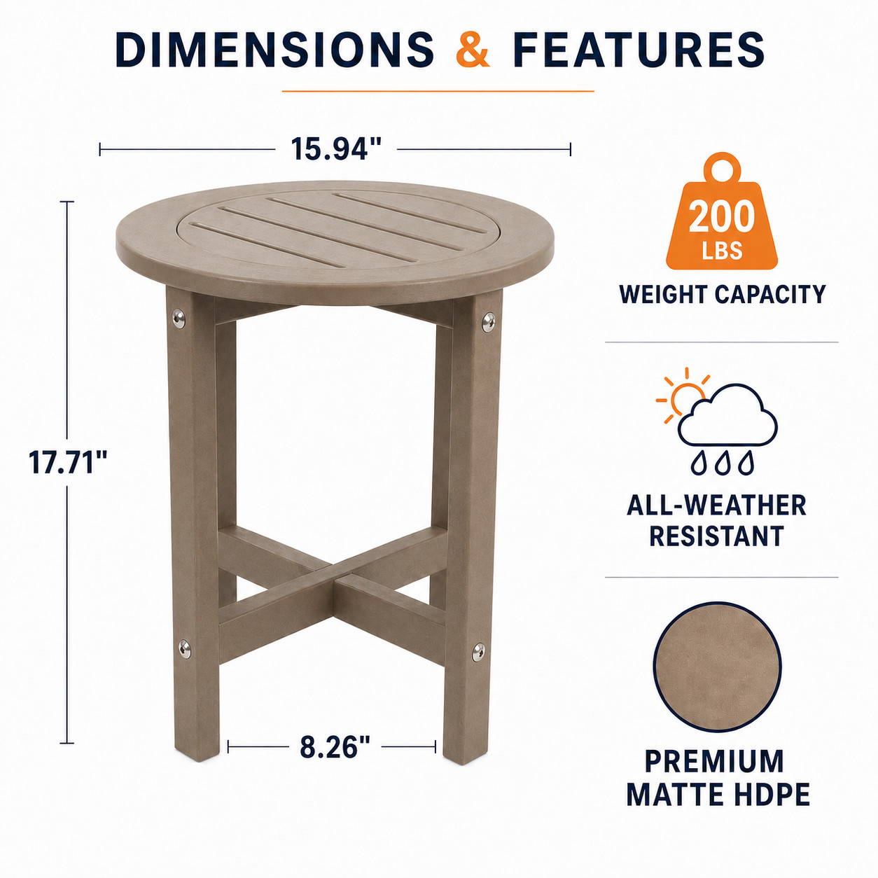 Antique Brown HDPE Outdoor Side Table 15.94″ L x 15.94″ W x 17.71″ H
