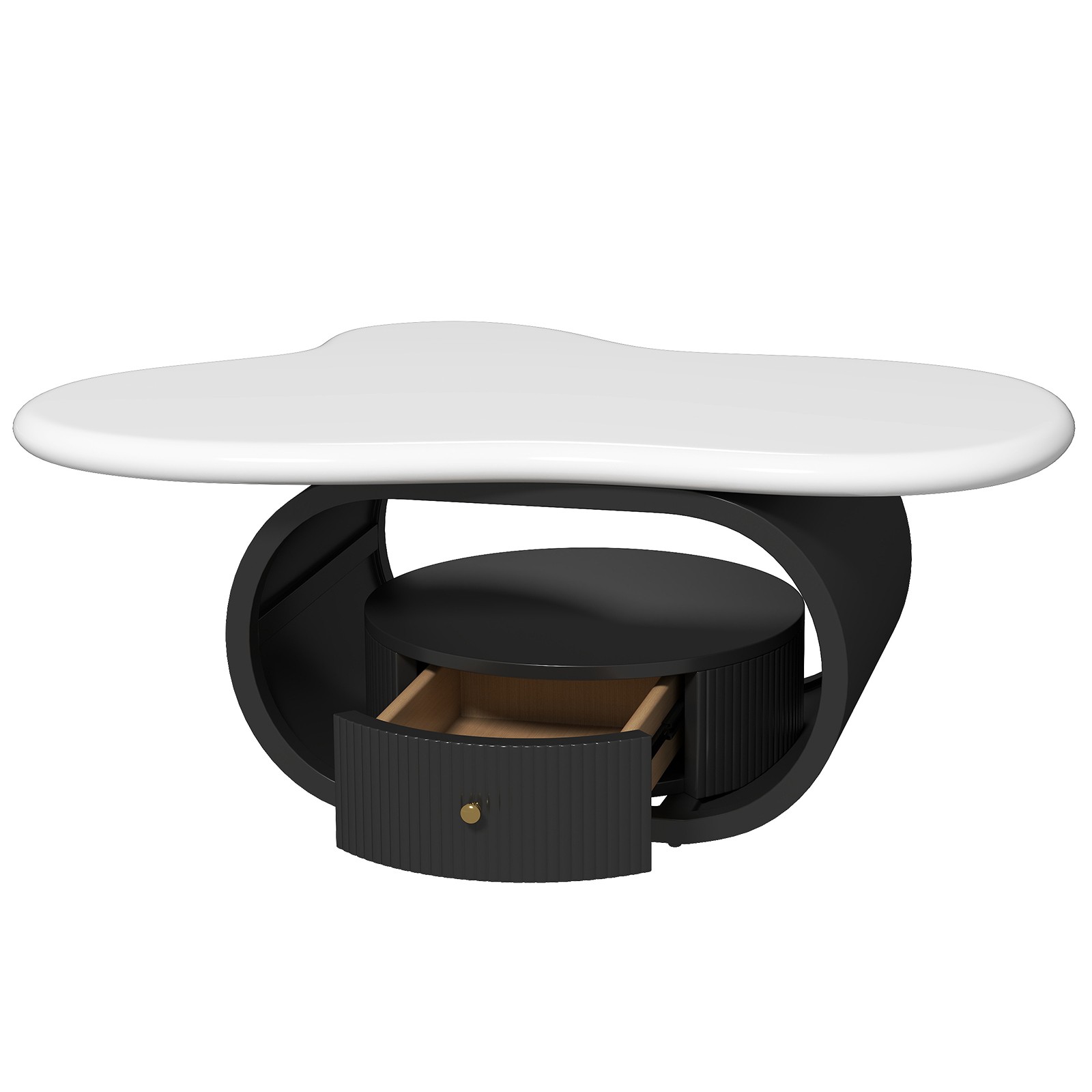 39″ Irregular Cloud Coffee Table MDF Metal Center Table with Drawer Home Office