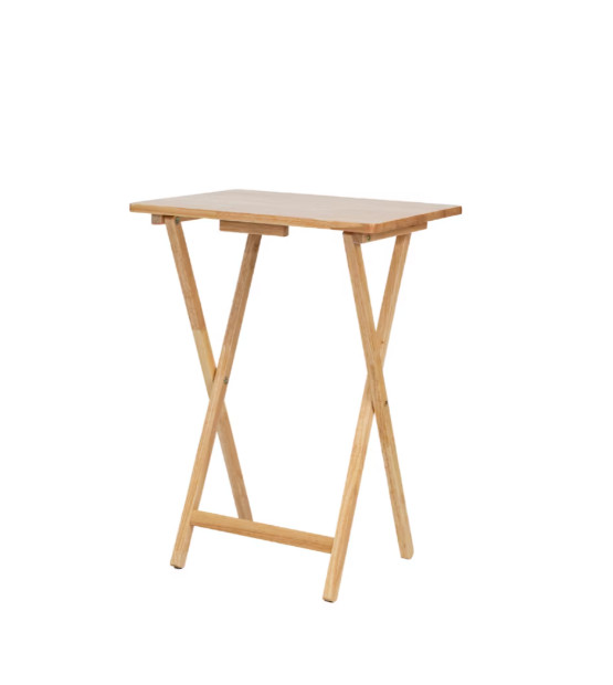 Rubberwood Folding TV Tray Table Set 2Pc Natural with Storage Rack