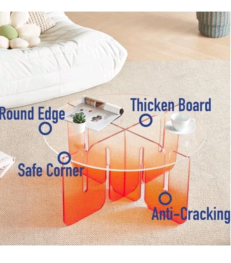 Acrylic Coffee Table–31 x 16 Inches Coffee Table with Clear Round Top Modern Red