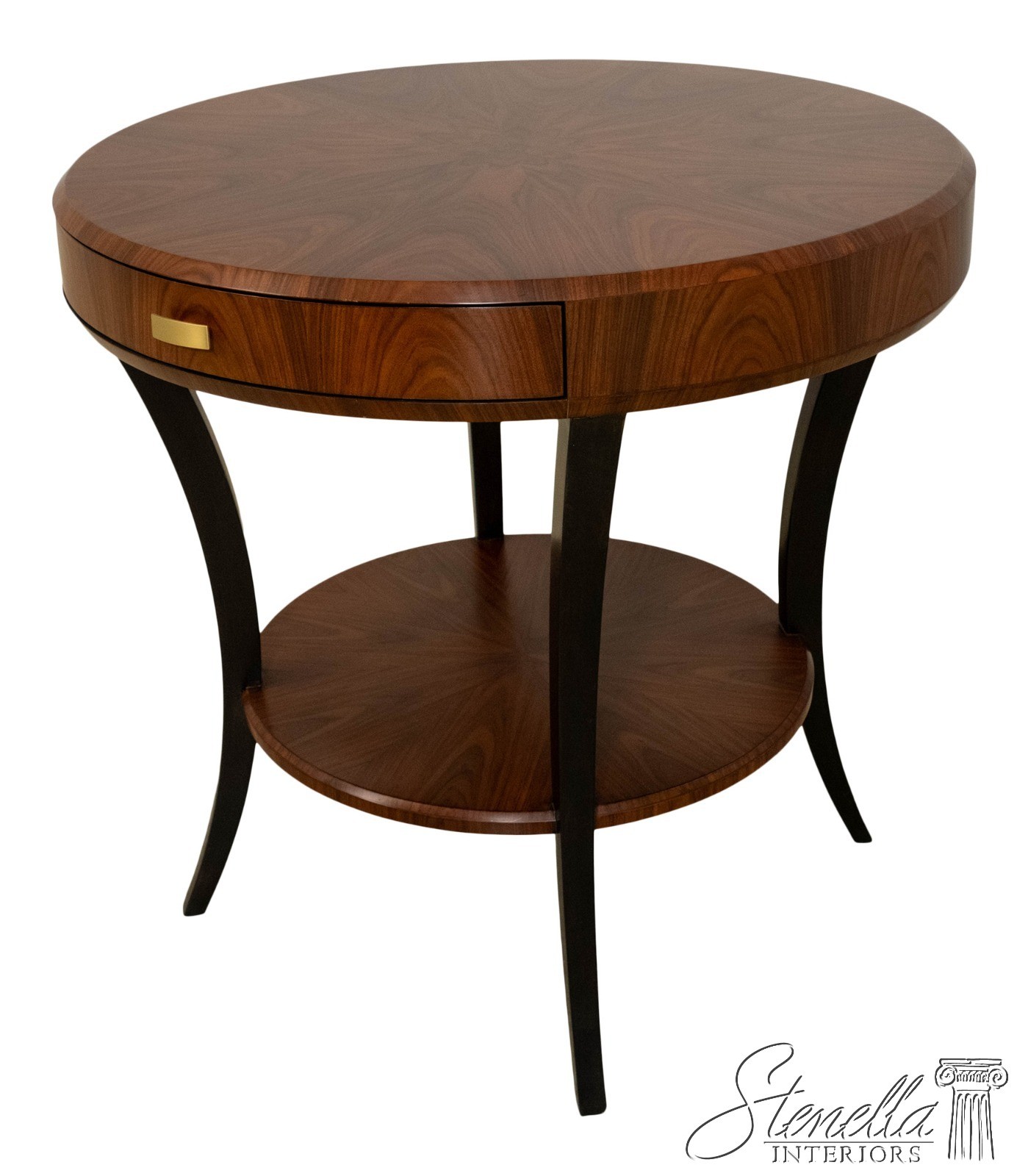 L70787: JONATHAN CHARLES 2 Tier 2 Drawer Art Deco Satin Round Side Table ~ NEW