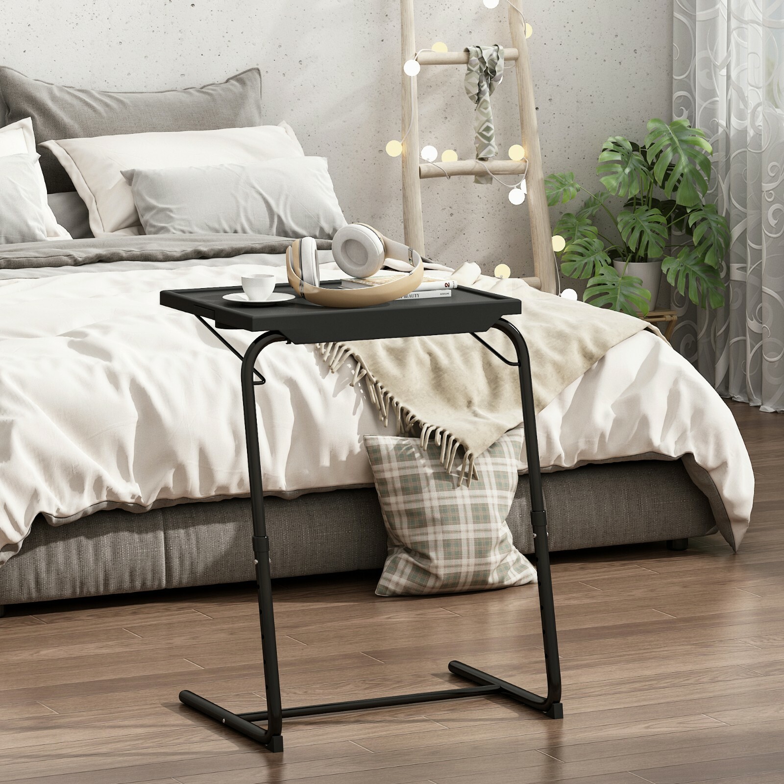 Portable Height Adjustable Laptop Table TV Tray Desk Overbed Stand w/Cup Holder