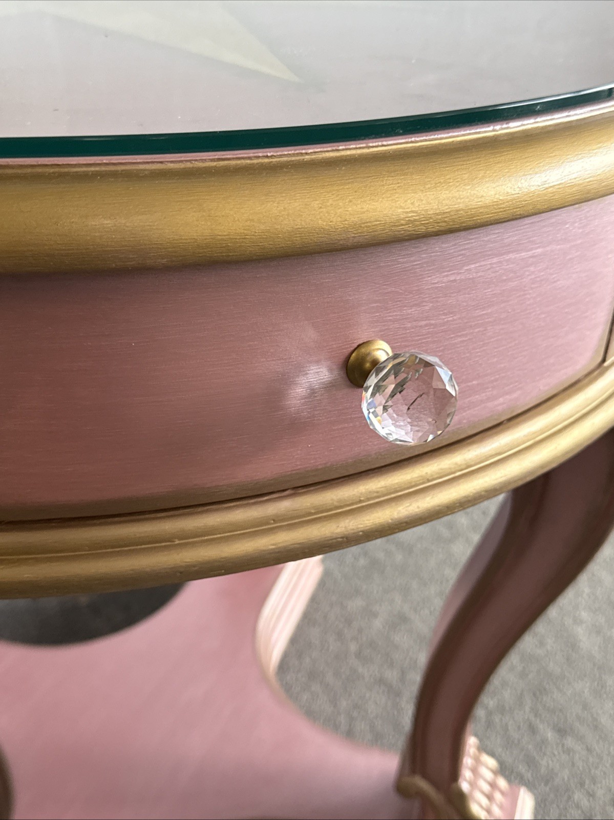 Canterbury Round End Table Custom Painted Rozay Gold Glass Top Accent Table
